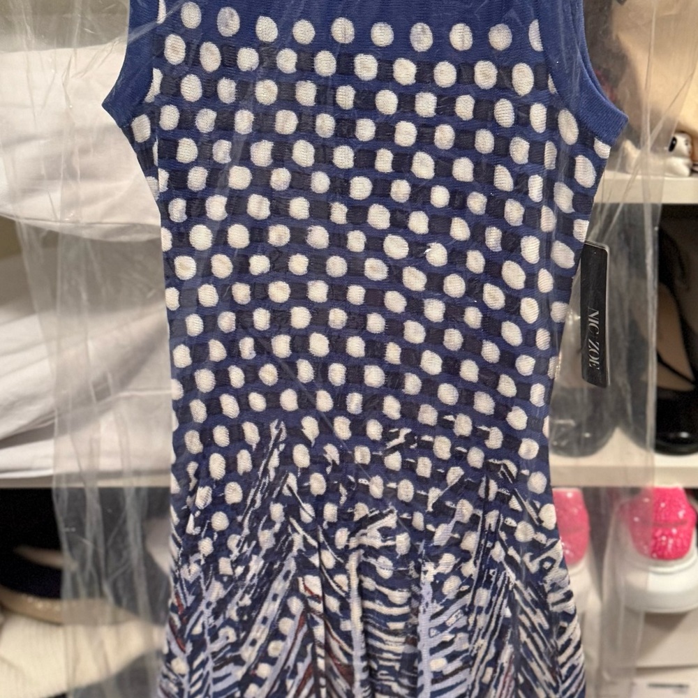 NIC+ZOE Blue and White Polka Dot Midi Dress